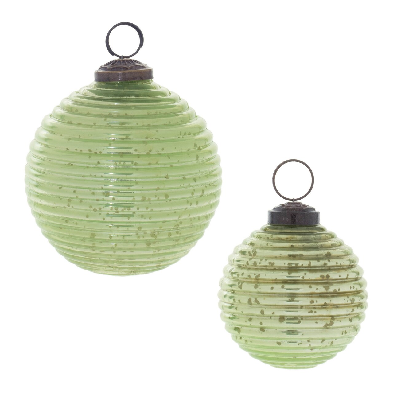 Melrose Ribbed Mercury Glass Christmas Ball Ornaments - 3.5" - Green - 6ct